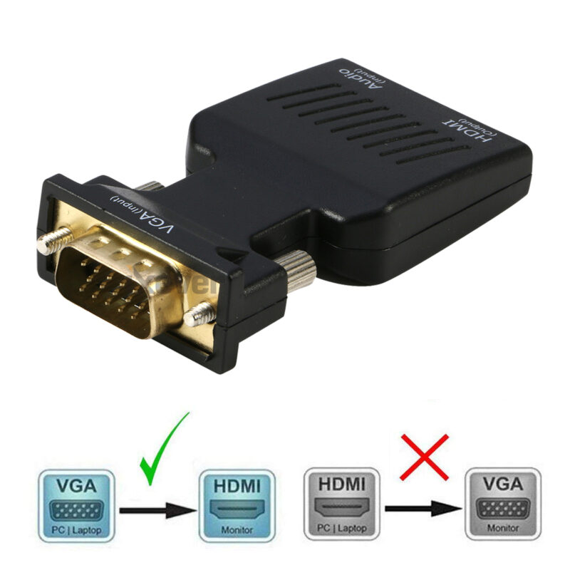 VGA to HDMI Video Adapter Converter with Audio for older computer laptop with VGA output to TV, Monitor or Projector with HDMI input