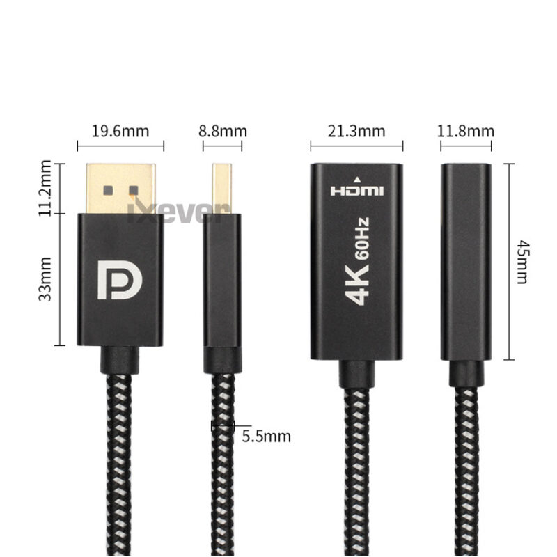 Active DisplayPort to HDMI Female Adapter 4K at 60Hz DP to HDMI Male to Female Converter Cable 20cm Supports up to Ultra HD 4K @ 60Hz, Eyefinity Compatible, Multiple Screens Supported for Gaming - Image 4