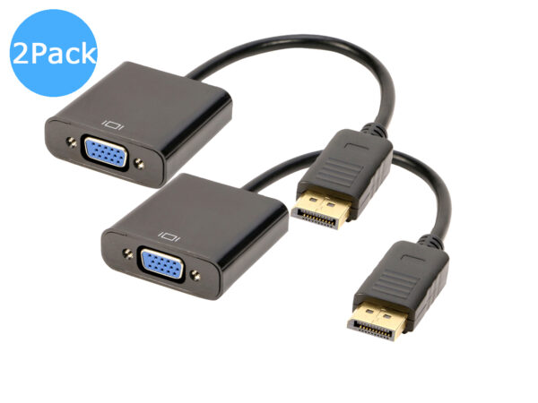 Display Port to VGA (2Pack), Gold Plated DisplayPort to VGA Converter Adapter (Male to Female) for Computer, Desktop, Laptop, PC, Monitor, Projector, HDTV, HP, Lenovo, Dell, ASUS and More