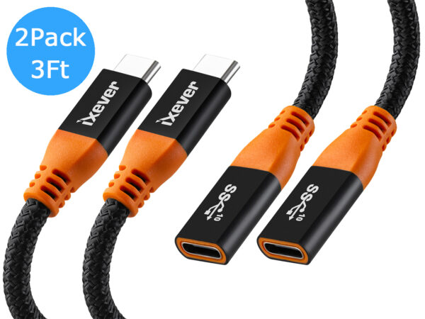 USB Type C Extension Cable (3.3Ft/1m), iXever USB 3.1 (Gen2,10Gbps) Type C Male to Female Extender Charging & Sync for Nintendo Switch, MacBook Pro 2016/2017 Touchbar Dell XPS MS Surface Book