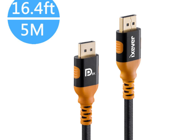 8K DisplayPort 1.4 Cable 16.4 ft, iXever DisplayPort to DisplayPort Cable 5m (8K@60Hz, 4K@144Hz and 2K@240Hz), HBR3, 32.4Gbps, HDCP 2.2, HDR Support
