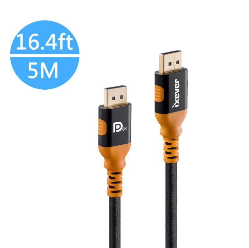 8K DisplayPort 1.4 Cable 16.4 ft, iXever DisplayPort to DisplayPort Cable 5m (8K@60Hz, 4K@144Hz and 2K@240Hz), HBR3, 32.4Gbps, HDCP 2.2, HDR Support