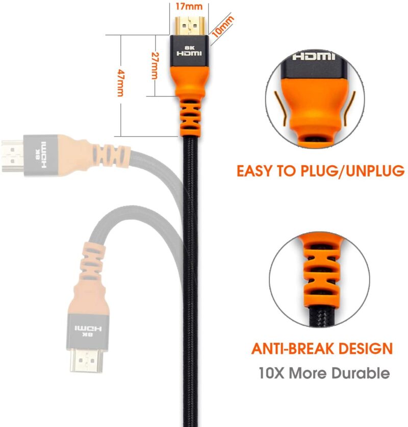 iXever 8K HDMI Cable 6.6ft / 2M, HDMI 2.1 Ultra HD 48Gpbs, 8K@120K120 144Hz eARC HDR10 4:4:4 HDCP 2.2 & 2.3 Compatible with Dolby Vision Xbox PS4 PS5 Apple TV 4K Roku Fire TV Switch Vizio Sony LG S - Image 6