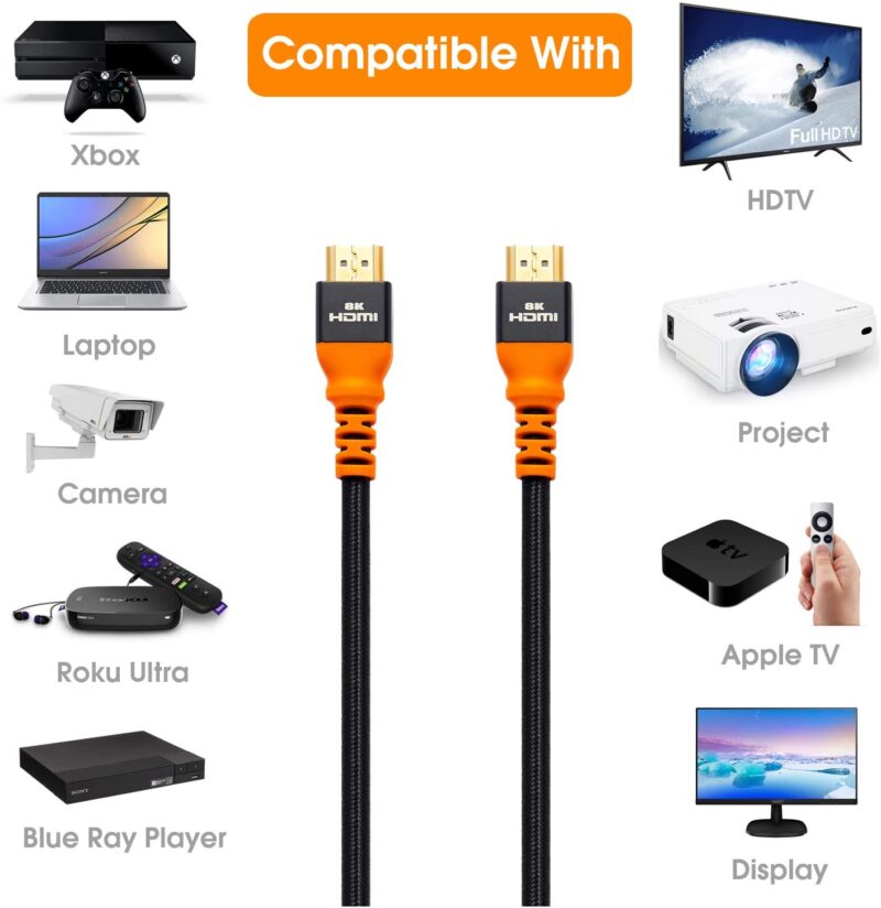 iXever 8K HDMI Cable 6.6ft / 2M, HDMI 2.1 Ultra HD 48Gpbs, 8K@120K120 144Hz eARC HDR10 4:4:4 HDCP 2.2 & 2.3 Compatible with Dolby Vision Xbox PS4 PS5 Apple TV 4K Roku Fire TV Switch Vizio Sony LG S - Image 2