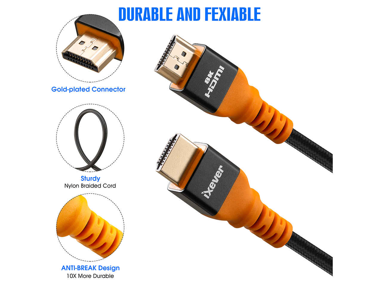 Omni Gear 8K HDMI 2.1 Cable 48Gbps 10ft Certified Ultra High Speed 4K 120Hz  8K 60Hz 144Hz eARC HDR HDCP 2.2 2.3 Compatible with Dolby Vision Apple TV  4K Roku Sony Samsung