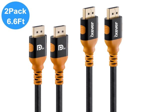 2 Pack DisplayPort 1.4 Cable 8K 60Hz 6.6Ft (2m), DisplayPort to DisplayPort Ultra Hi Speed 8K 60Hz, 4K 144Hz Supports HBR3, DSC, HDR 10, UHD, up to 32.4 Gbit/s For PC, Monitor, HDTV, Projectors