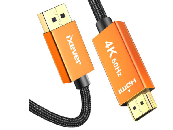 iXever DisplayPort to HDMI Cable Adapter 4K 60Hz 6 Feet (Uni-directional), Gold Plated Plugs, Aluminum Shell, UHD High Speed DisplayPort(DP) to HDMI Cable for Lenovo, HP, DELL, GPU, AMD, NVIDIA