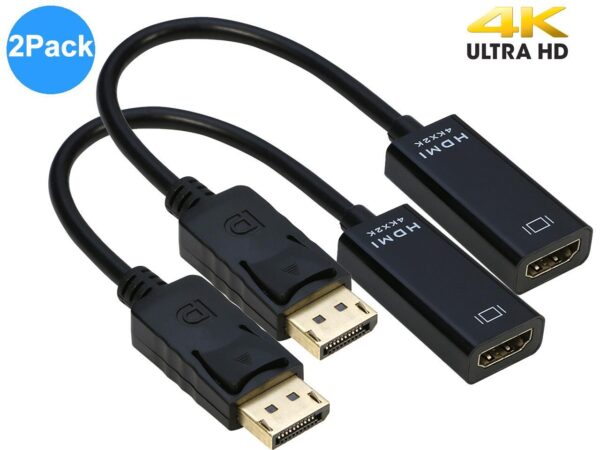 4K Displayport to HDMI Adapter [2-Pack], IXEVER DP Display Port to HDMI Converter Adaptor 4K Male to Female Gold-Plated Cord