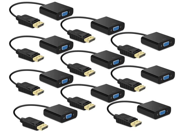 DisplayPort to VGA Adapter 1080p 10Pack,iXever Display Port to VGA Adaptor Male to Female, Gold Plated, Compatible with Computer, Desktop, Laptop, PC, Monitor, Projector, HDTV - Black