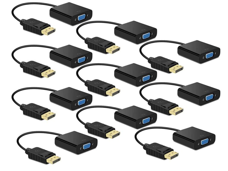 DisplayPort to VGA Adapter 1080p 10Pack,iXever Display Port to VGA Adaptor Male to Female, Gold Plated, Compatible with Computer, Desktop, Laptop, PC, Monitor, Projector, HDTV - Black