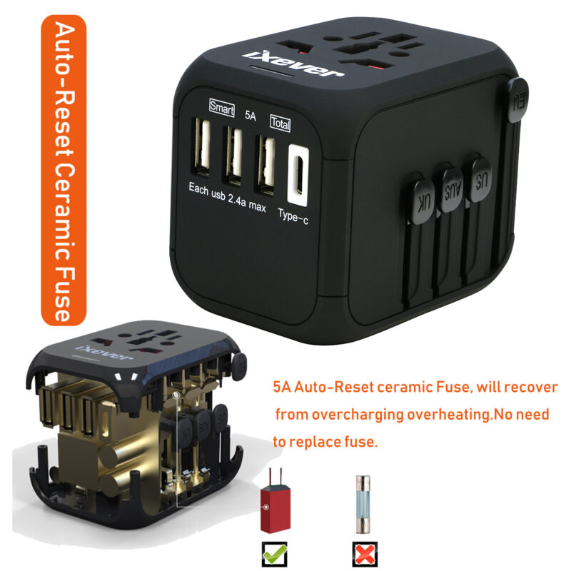 4 Port USB Charger Charging Power Adapter Travel Plug with 3x USB Type A + USB Type C for UK Japan EU Europe European, Universal for 150 Countries - Image 2