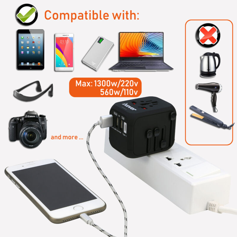 4 Port USB Charger Charging Power Adapter Travel Plug with 3x USB Type A + USB Type C for UK Japan EU Europe European, Universal for 150 Countries - Image 7