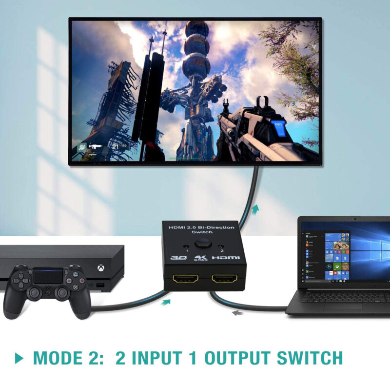 HDMI Switch 4K HDMI Splitter, iXever Aluminum HDMI Switcher 2 Input 1 Output Bi-Directional, HDMI Switch Splitter 2 x 1/1 x 2, No External Power Required, Support 4K 3D HD 1080P for Xbox PS4 Roku HDTV - Image 4