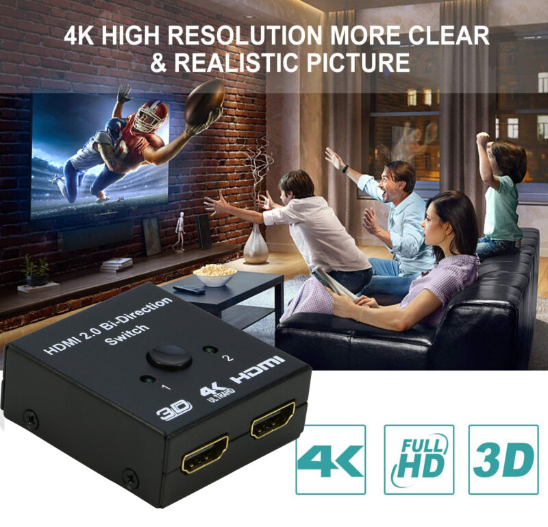 HDMI Switch 4K HDMI Splitter, iXever Aluminum HDMI Switcher 2 Input 1 Output Bi-Directional, HDMI Switch Splitter 2 x 1/1 x 2, No External Power Required, Support 4K 3D HD 1080P for Xbox PS4 Roku HDTV - Image 2