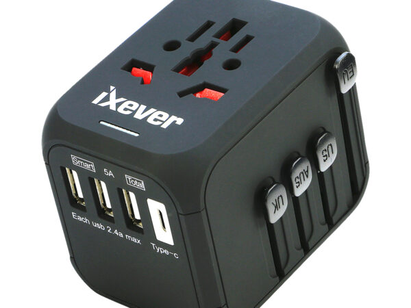 4 Port USB Charger Charging Power Adapter Travel Plug with 3x USB Type A + USB Type C for UK Japan EU Europe European, Universal for 150 Countries