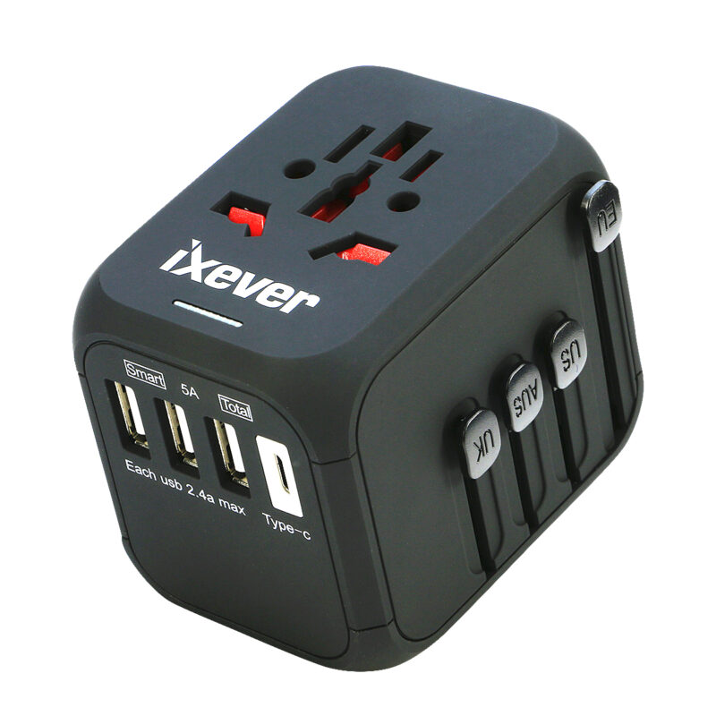 4 Port USB Charger Charging Power Adapter Travel Plug with 3x USB Type A + USB Type C for UK Japan EU Europe European, Universal for 150 Countries