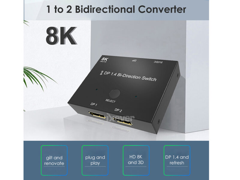 8K DisplayPort 1.4 Switch, iXever DP DisplayPort 1.4 Bi-Direction Switch Splitter 1X2 or 2x1 DP 1.4 KVM 8K@60Hz 4K@120Hz for Multiple Source and displays switcher - Image 5