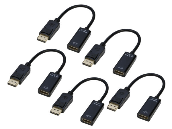 DisplayPort (DP) to HDMI Adapter 5 Pack, Gold-Plated Uni-Directional Display Port to HDMI Converter (Male to Female) Compatible with Computer, Desktop, PC, Monitor, Projector, HDTV - Black