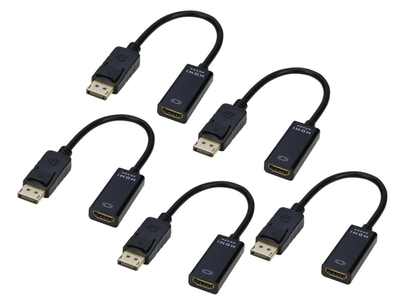 DisplayPort (DP) to HDMI Adapter 5 Pack, Gold-Plated Uni-Directional Display Port to HDMI Converter (Male to Female) Compatible with Computer, Desktop, PC, Monitor, Projector, HDTV - Black