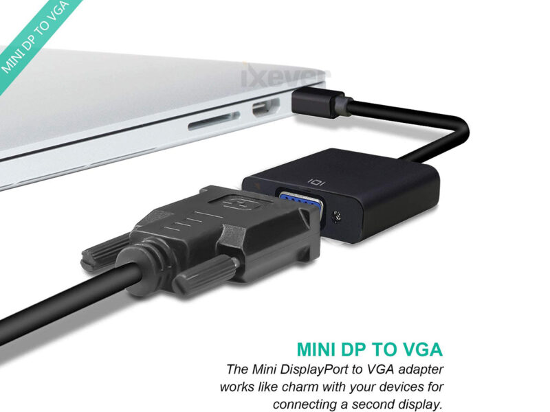 Mini DisplayPort (Mini DP) to VGA Adapter, iXever Gold Plated 1080P Thunderbolt Port Compatible Converter, For Compatible with MacBook Air, MacBook Pro (BEFORE 2016), iMac (BEFORE 2017), Mac Mini Pro - Image 3