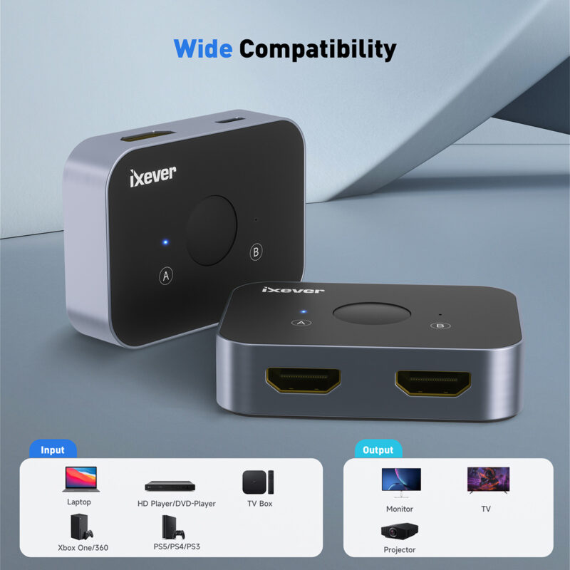 HDMI 2.1 Switch, iXever Bi-directional 8K HDMI Splitter (1 in 2 Out)/HDMI Switch (2 in 1 Out) 2-Port HDMI Hub Compatible with Xbox PS5/4/3 Blu-Ray Player Fire Stick Roku - Image 6