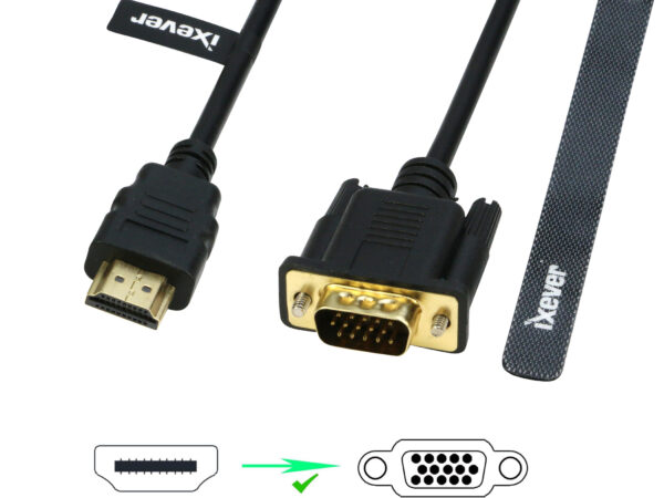 HDMI to VGA Adapter Cable 6FT, iXever Gold-Plated HDMI to VGA Cable Male to Male 1080P Compatible for Computer, Desktop, Laptop, PC, Monitor, Projector, HDTV and More